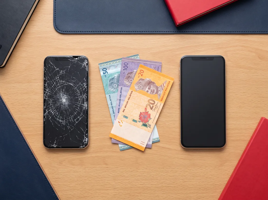Perbandingan telefon skrin pecah dan telefon elok untuk menilai sama ada berbaloi tukar LCD atau trade in